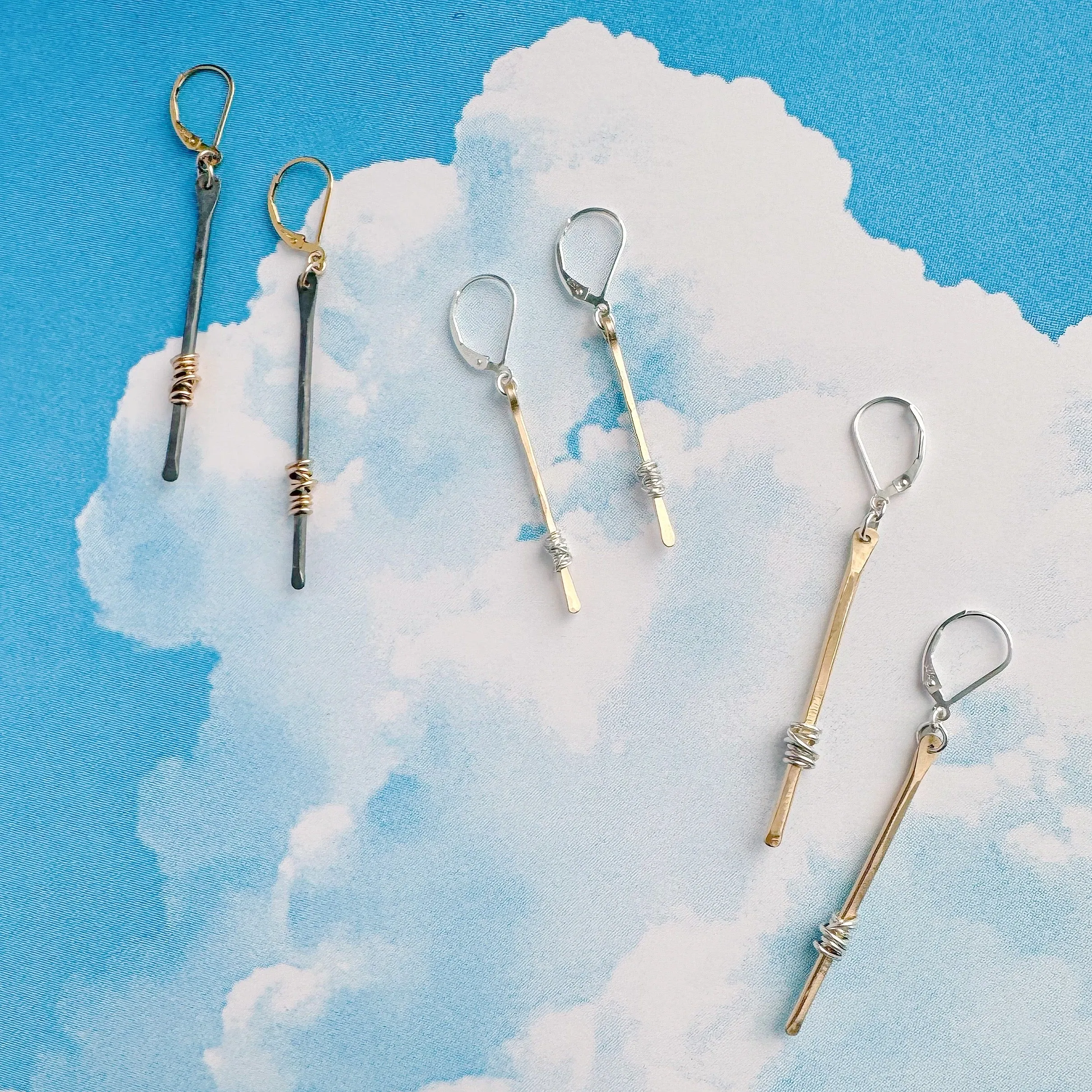 Small Stitched Stem Earrings