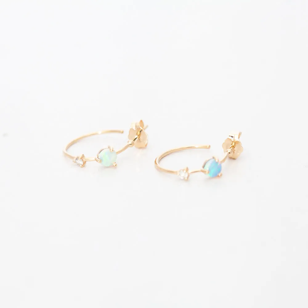 Small Two-Step Opal and Diamond Hoop Earrings