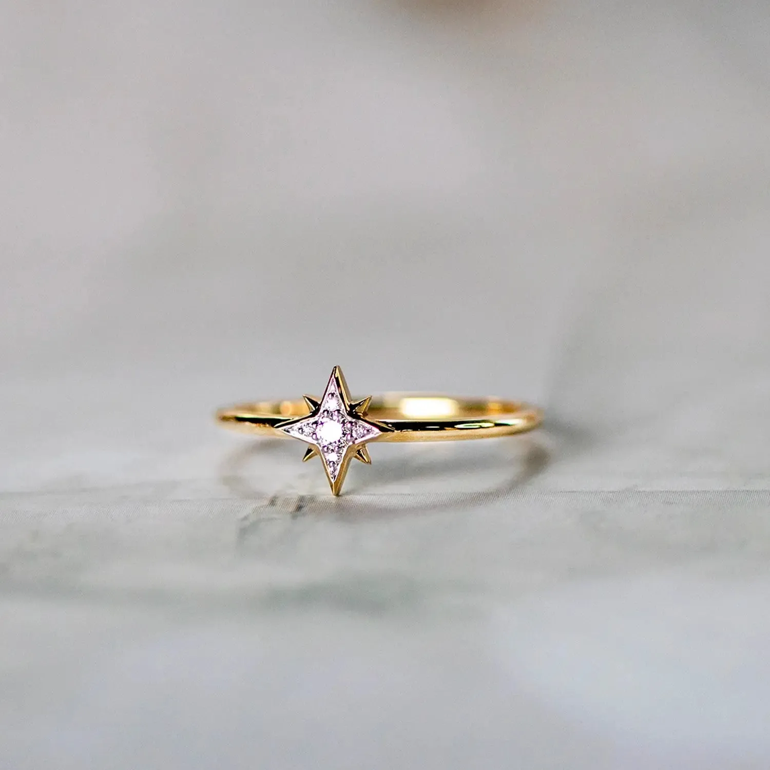 Solid Gold Diamond Star Ring