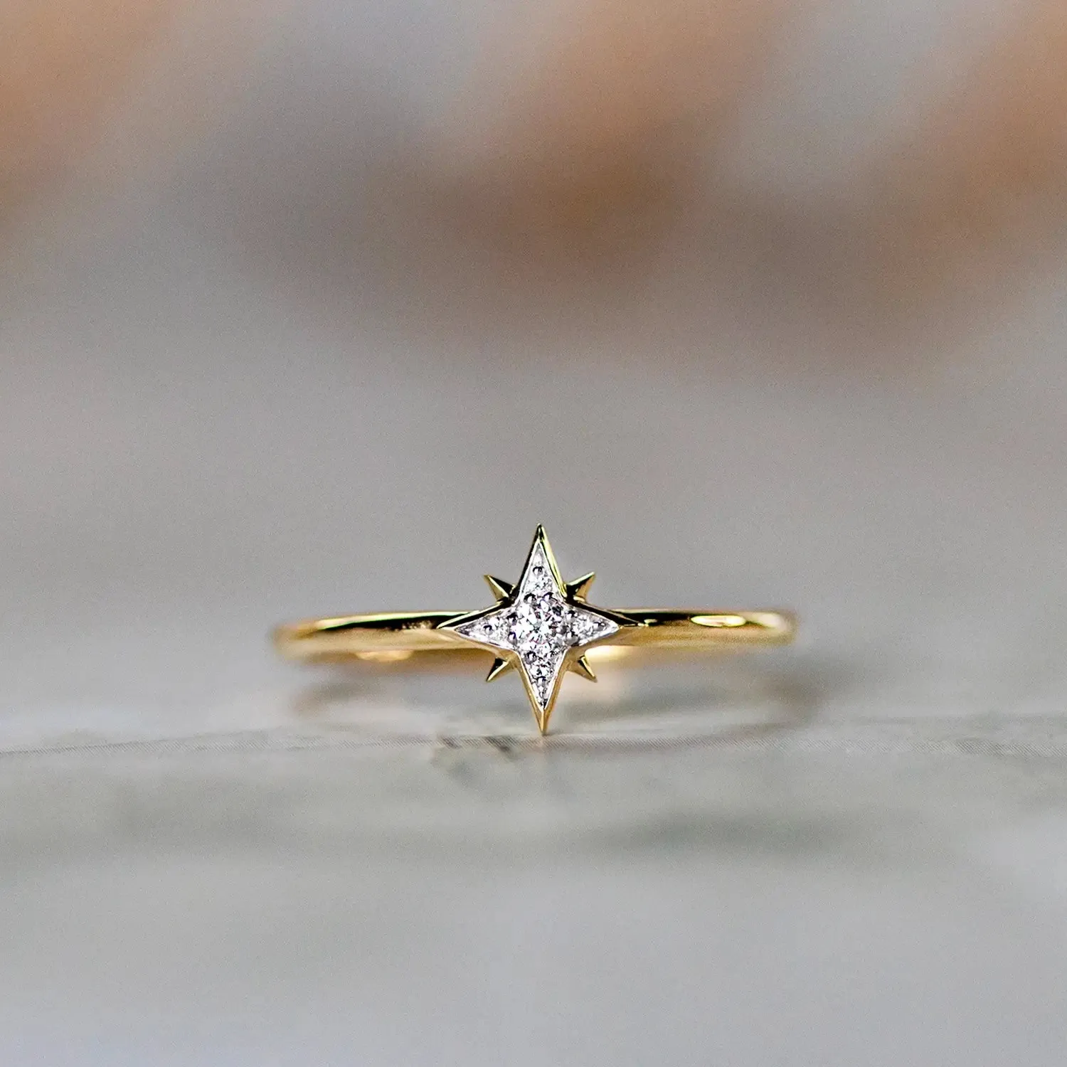 Solid Gold Diamond Star Ring
