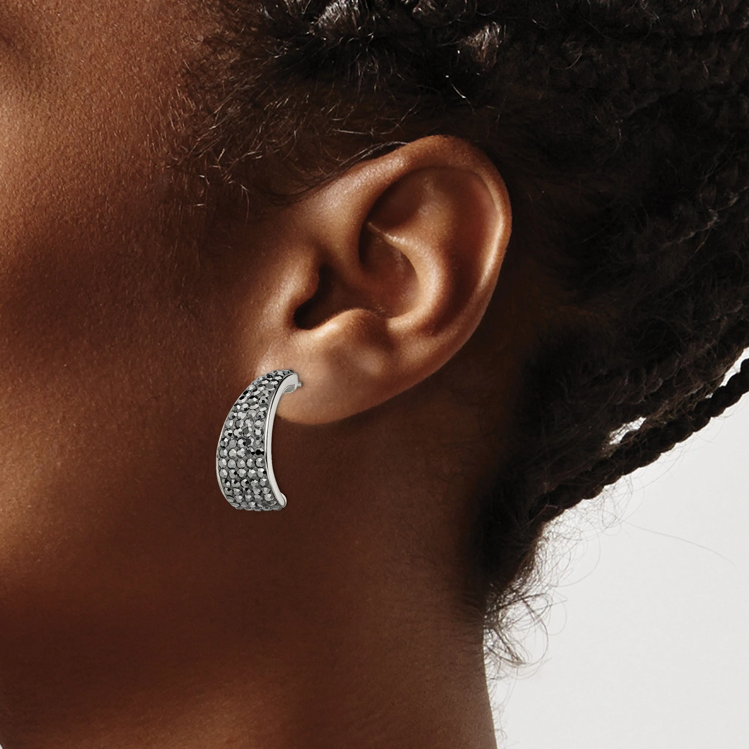 Stainless Steel Polished Crystal Post Earrings