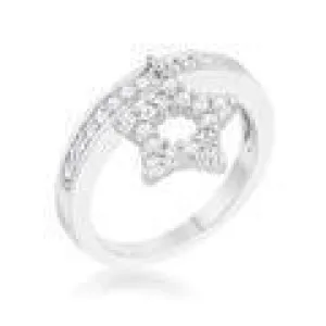 Star 0.25ct CZ Rhodium Simple Holiday Charm Band Ring