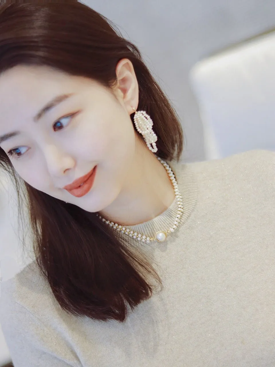 Starry Series Short Hoop Pearl Drop Earrings