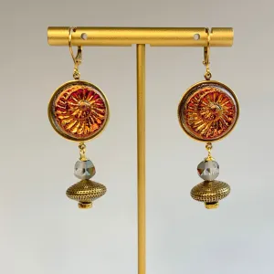 Sunset Red Czech Glass Ammonite Earrings
