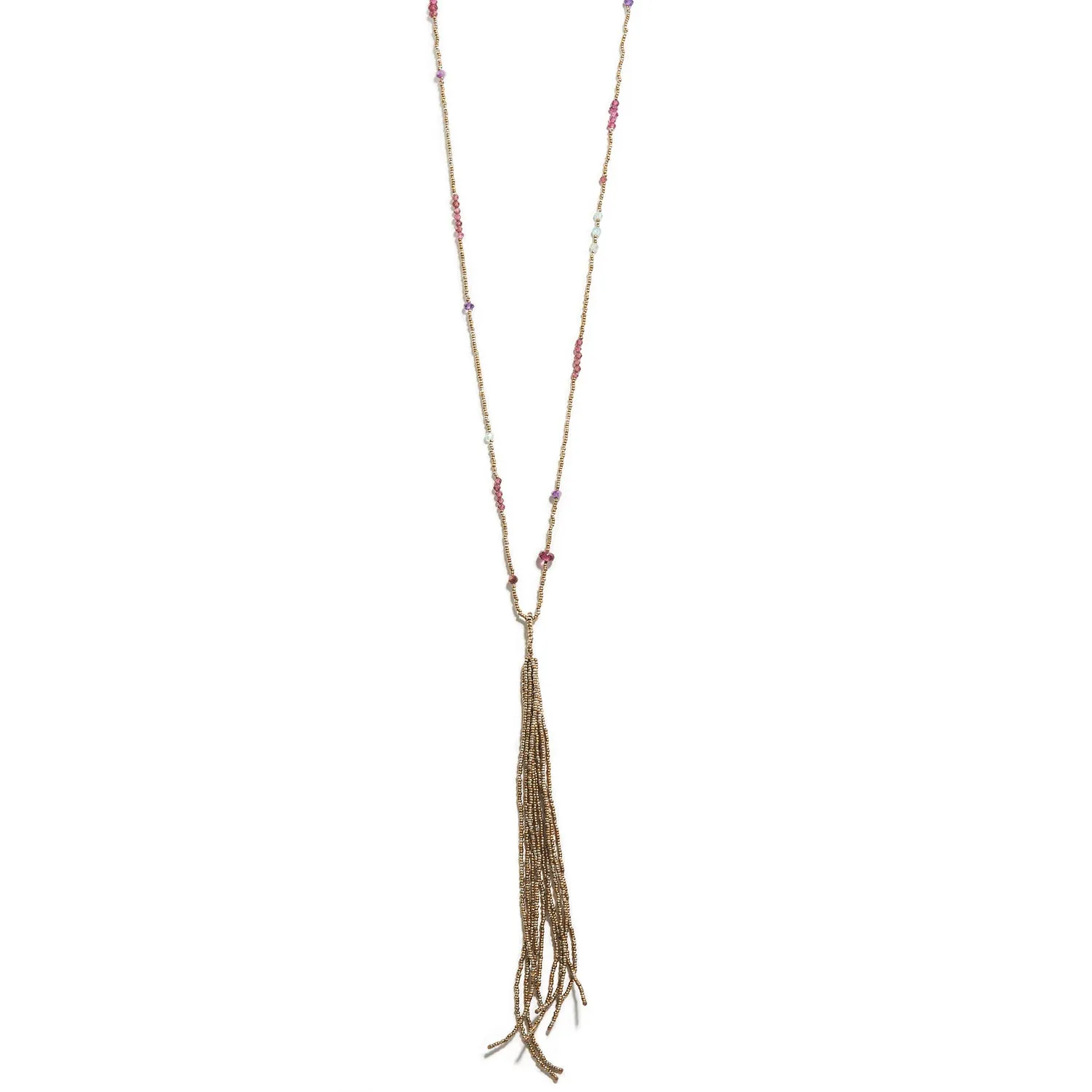 Tassel Necklace with Garnet, Opal & Amethyst