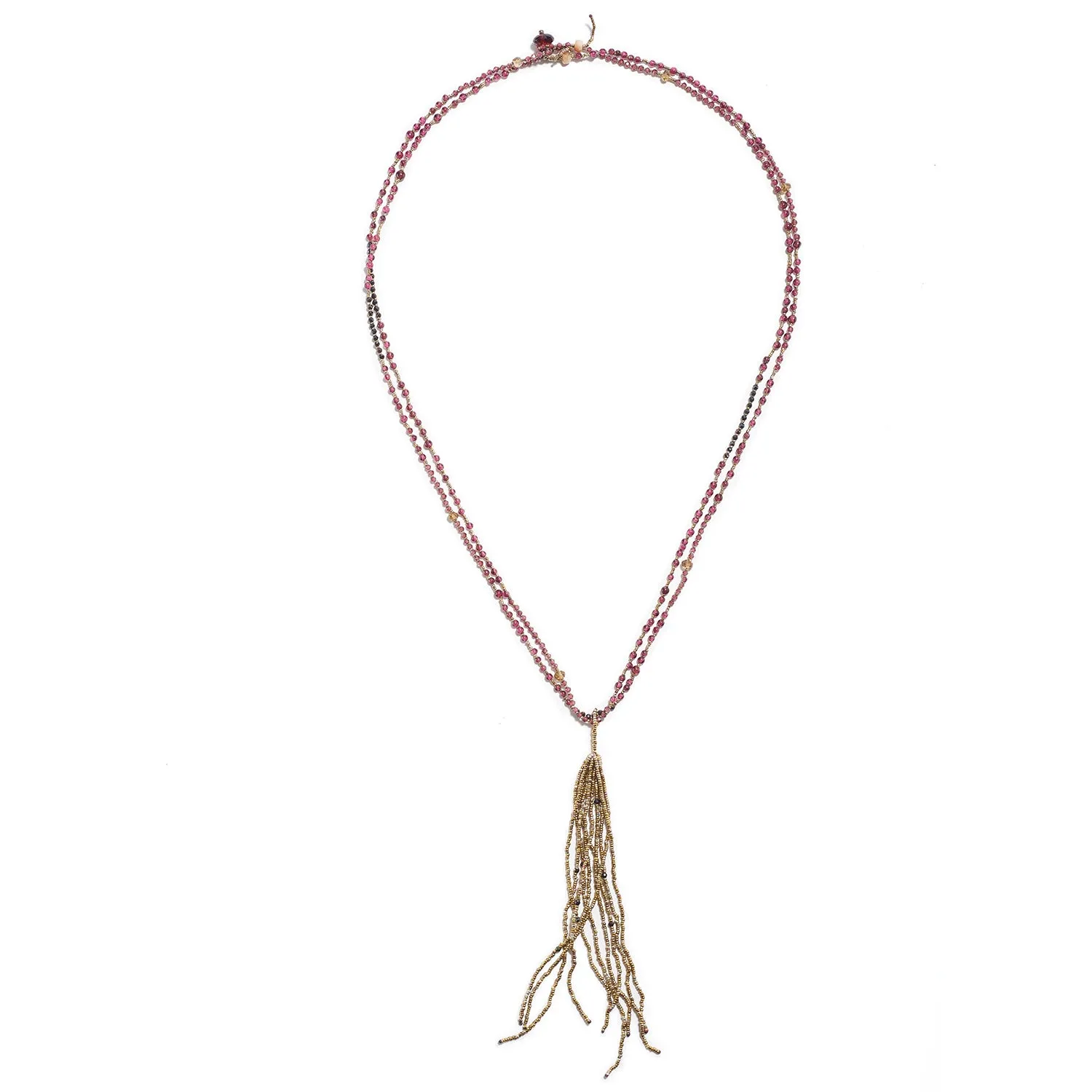 Tassel Necklace with Garnet, Quartz, Opal & Pyrite