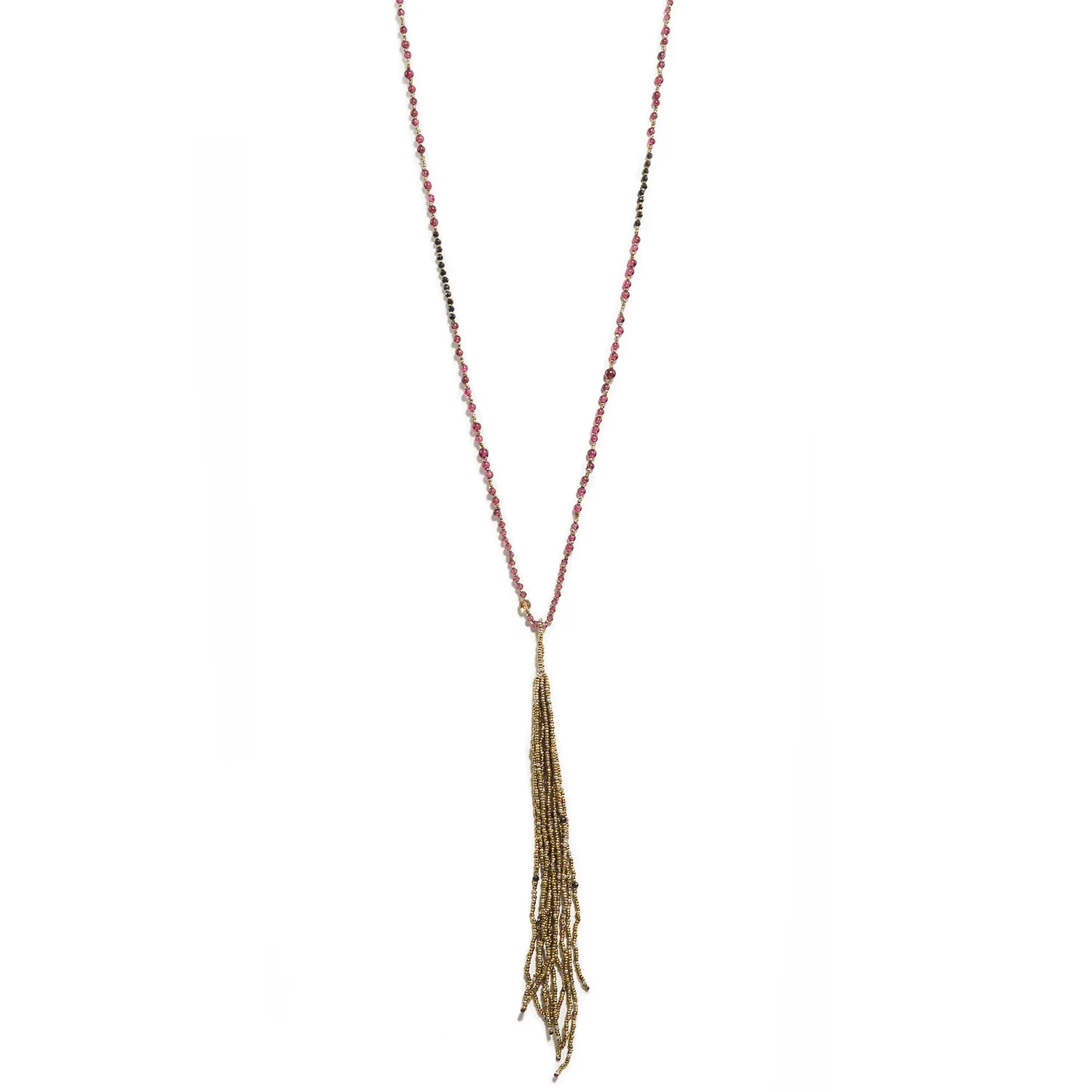 Tassel Necklace with Garnet, Quartz, Opal & Pyrite