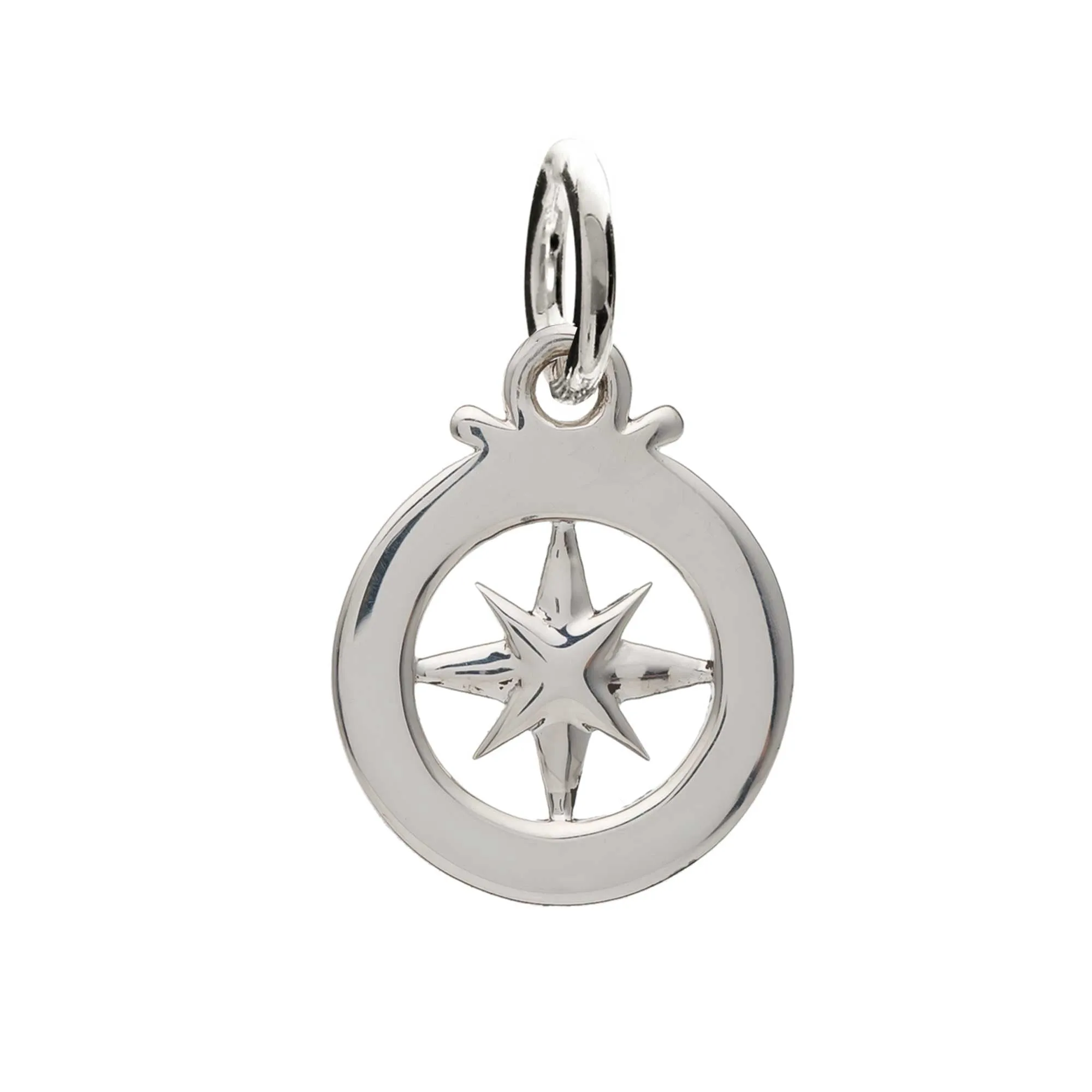 Travel Safe Outline Compass Silver Charm