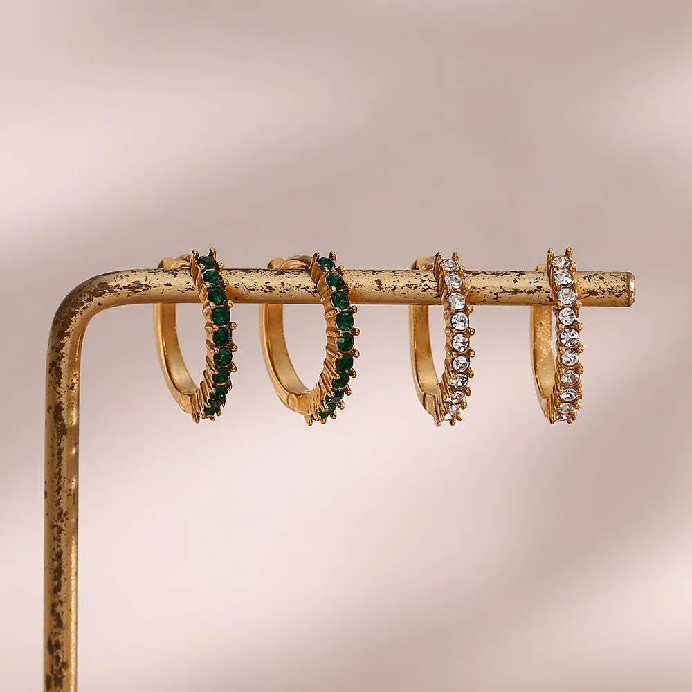 Trendy Gold Hoop Earrings with Cubic Zirconia – Hypoallergenic and Tarnish-Free Stainless Steel