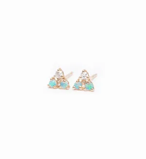Tri-Opal & Diamond Stud Earrings