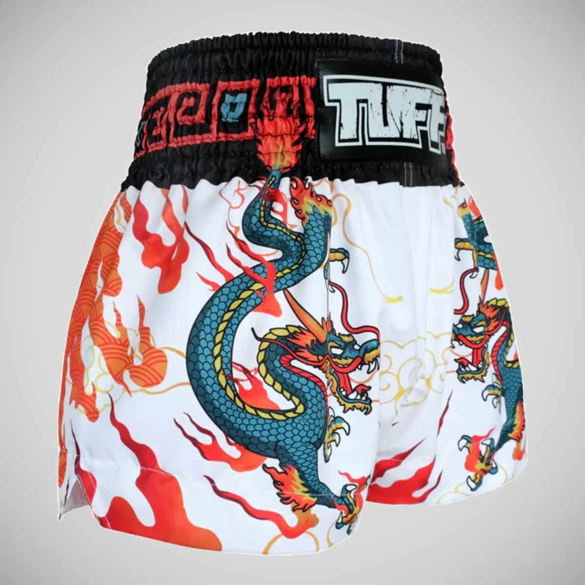 TUFF Sport MS622 White With Blue Dragon Muay Thai Shorts