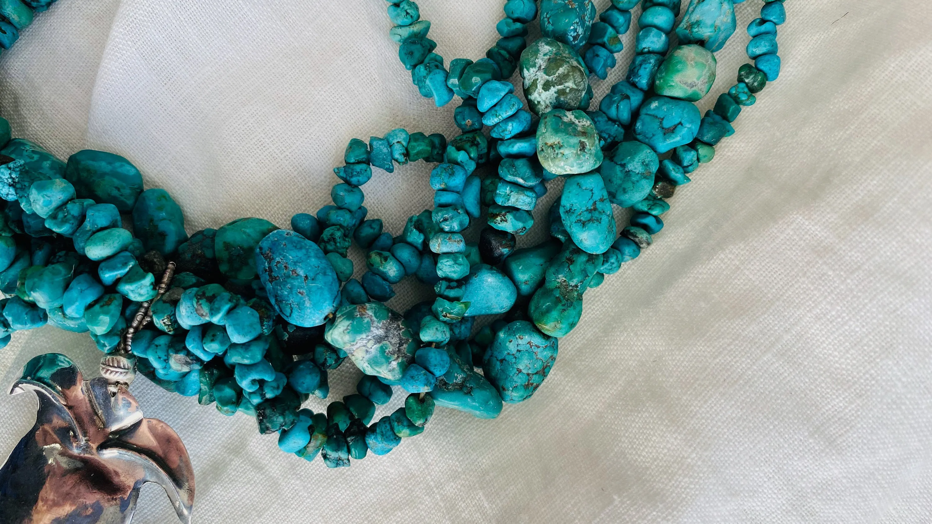 Turquoise and Silver Multi-Strand Necklace.