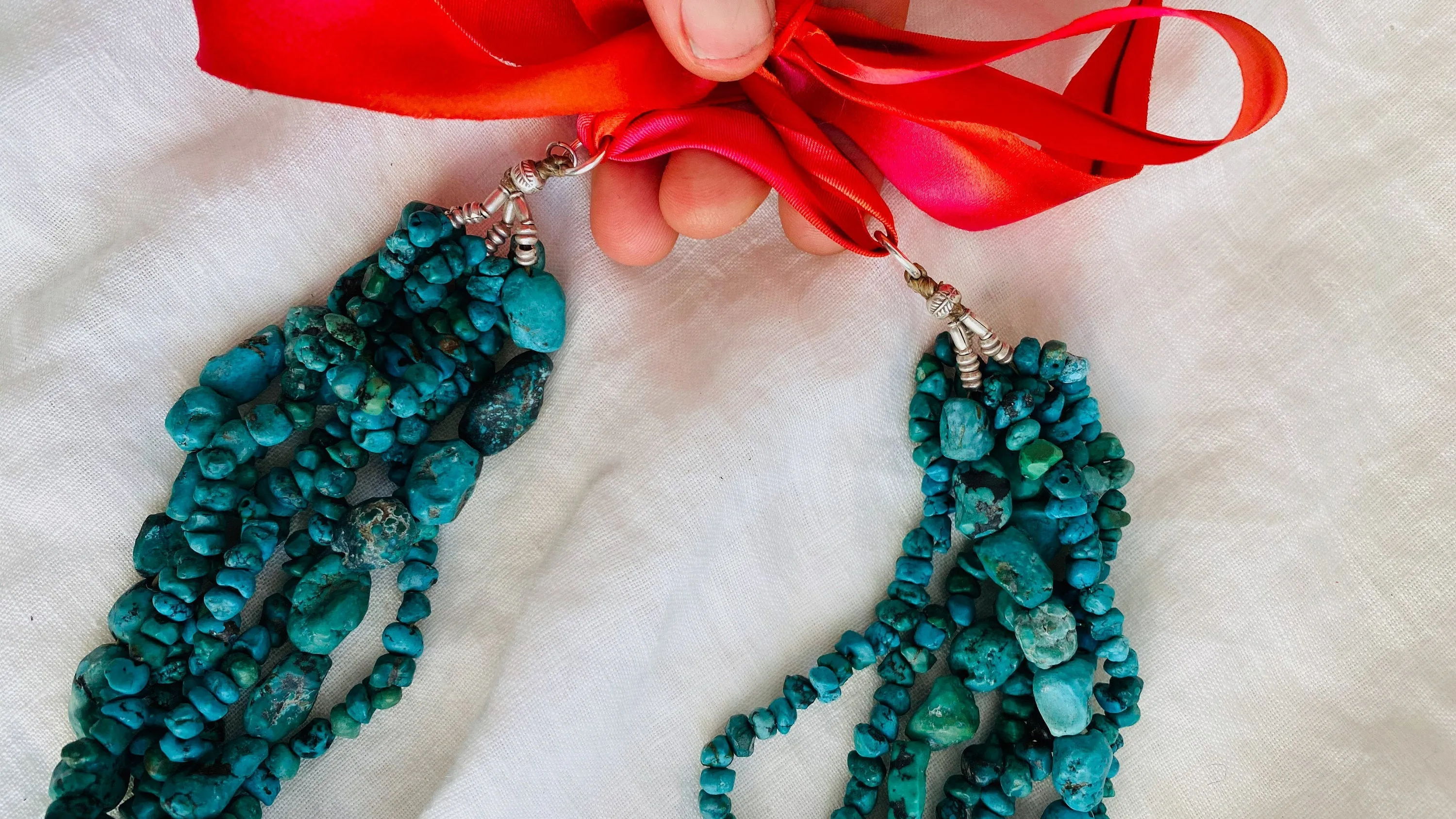 Turquoise and Silver Multi-Strand Necklace.
