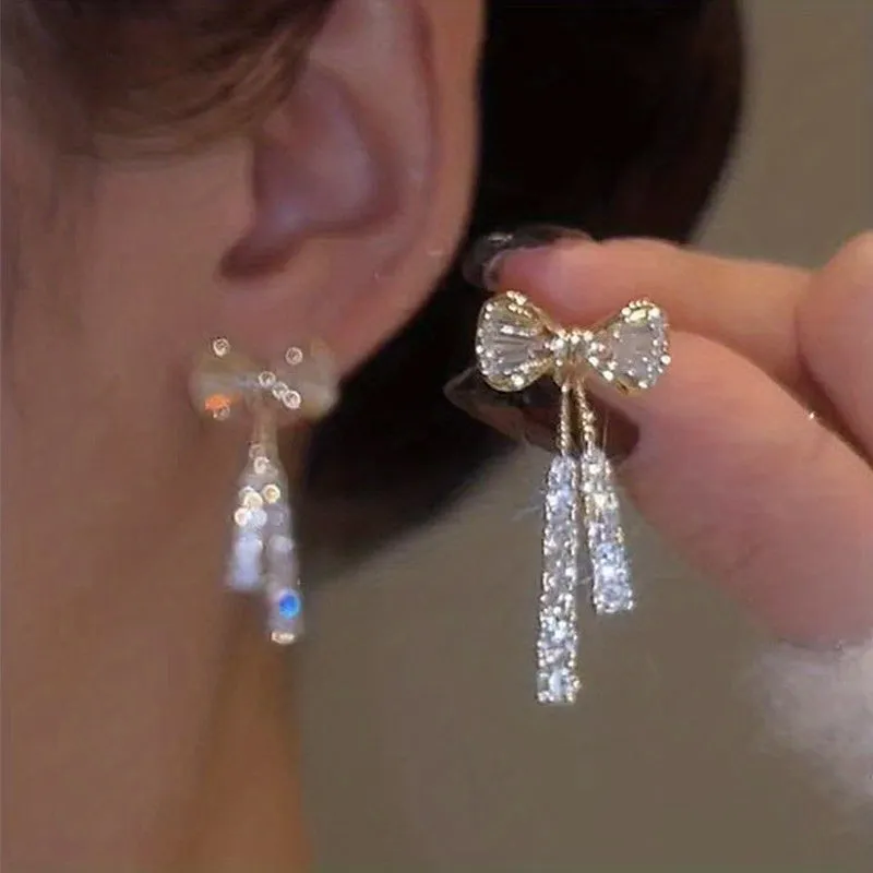 Unleash Your Personality with our Asymmetric Full Zircon Heart Shaped Tassel Earrings for Women and Girls