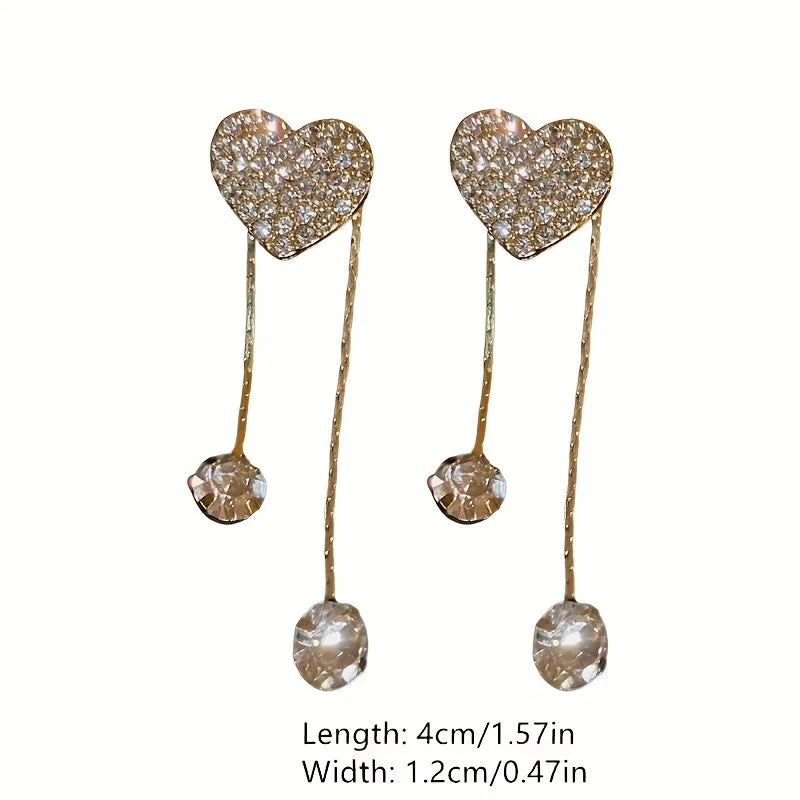 Unleash Your Personality with our Asymmetric Full Zircon Heart Shaped Tassel Earrings for Women and Girls