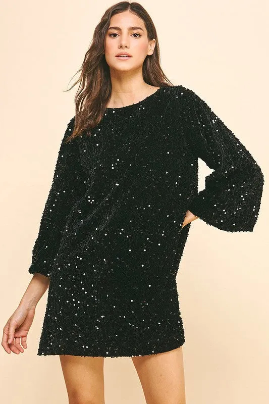 Velvet Sequin Mini Dress w/ bow tie back