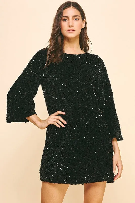 Velvet Sequin Mini Dress w/ bow tie back
