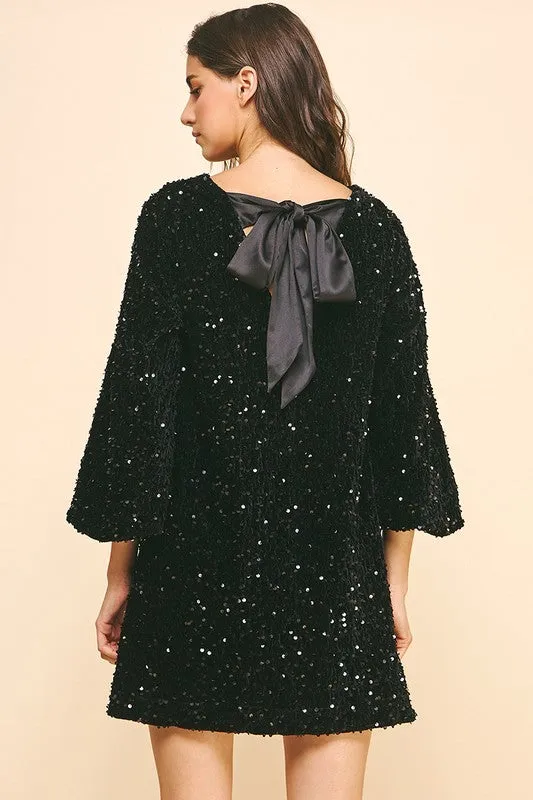 Velvet Sequin Mini Dress w/ bow tie back