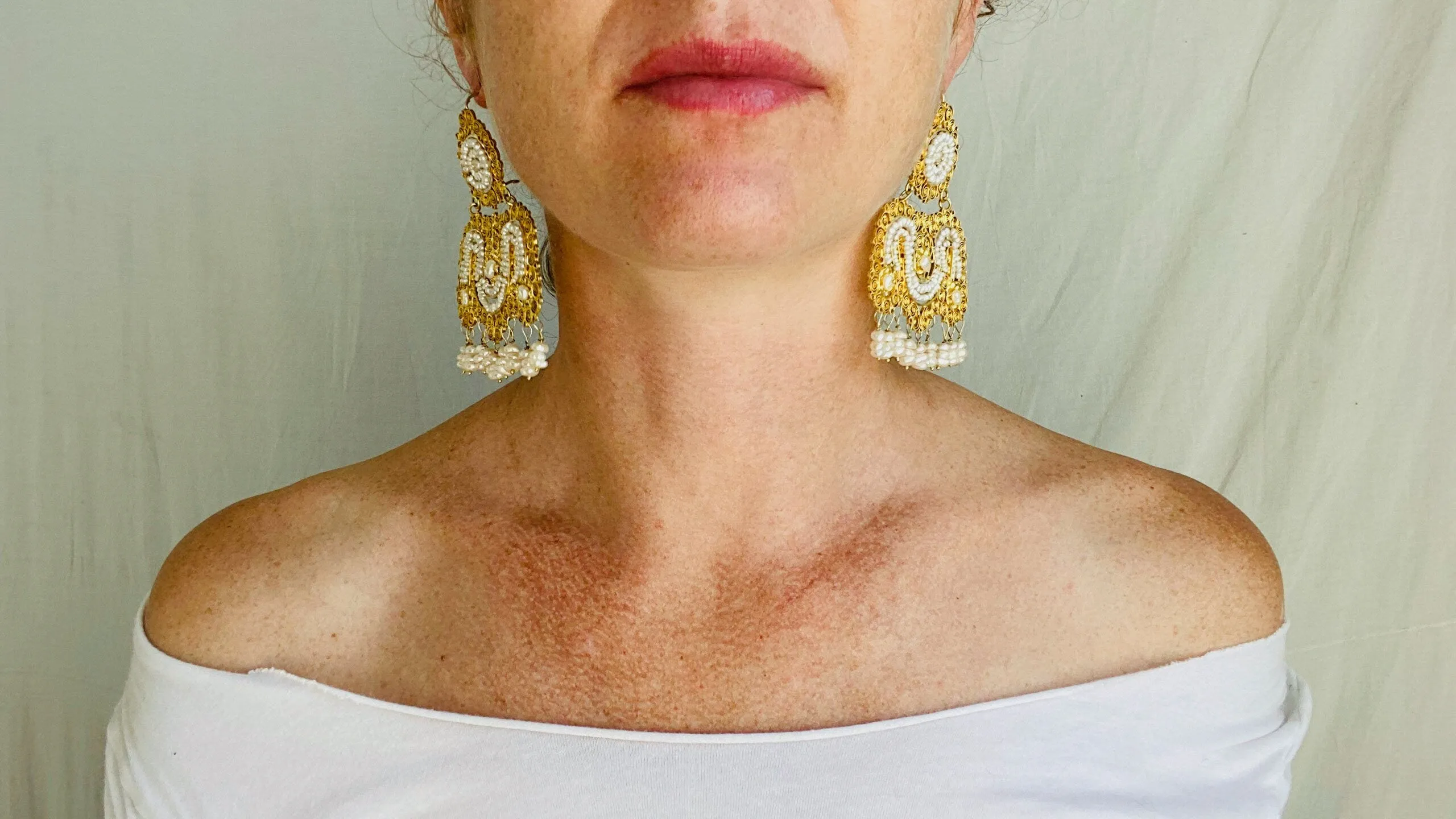 Vintage Oaxacan Filigree Earrings. Gold Plated. Pearls. Sterling Silver.