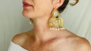 Vintage Oaxacan Filigree Earrings. Gold Plated. Pearls. Sterling Silver.