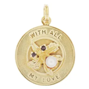 Vintage "WITH ALL MY LOVE" Engraved Charm Pendant in 14 Karat Yellow Gold
