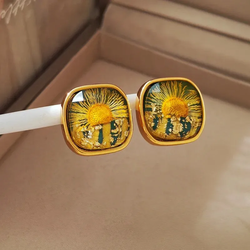 Vintage Sun Flower Temperament Minimalist Stud Earrings