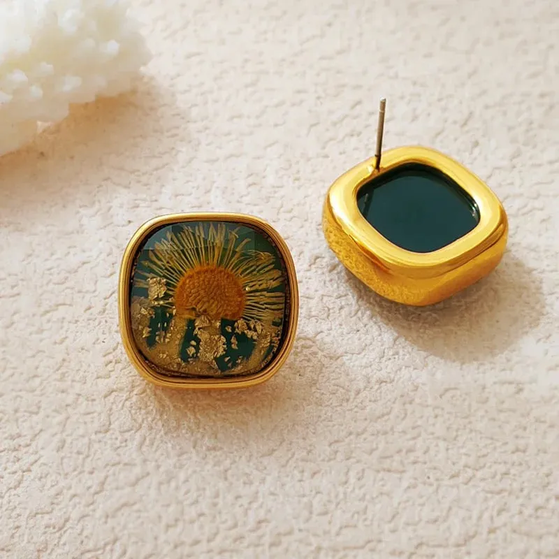 Vintage Sun Flower Temperament Minimalist Stud Earrings