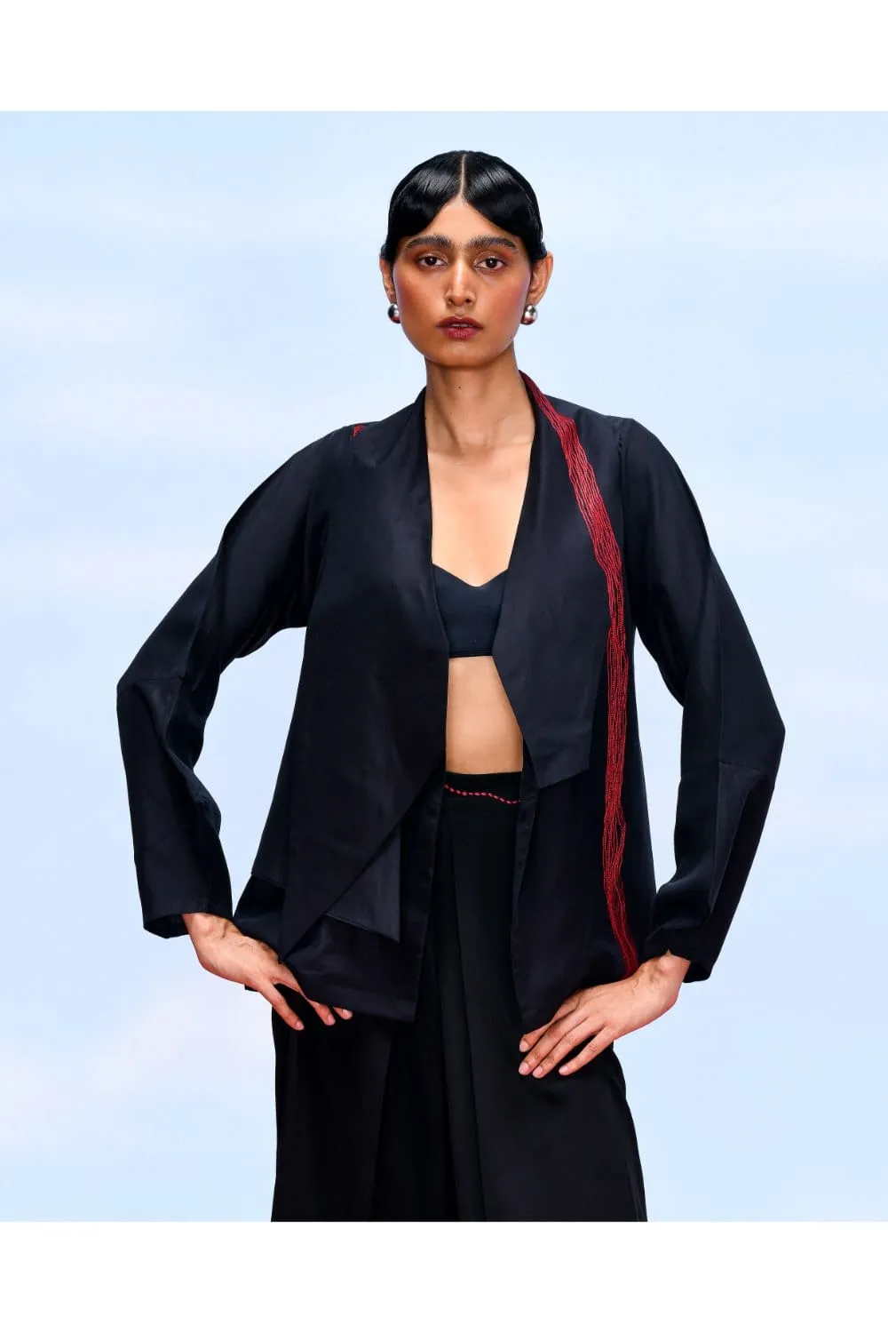 WAVE ASYMMETRIC JACKET - BLACK