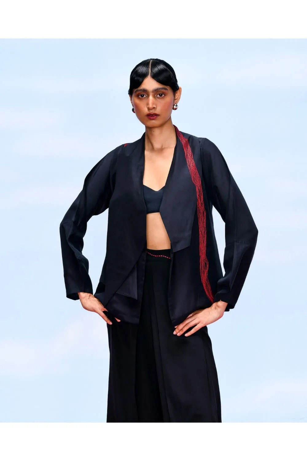 WAVE ASYMMETRIC JACKET - BLACK