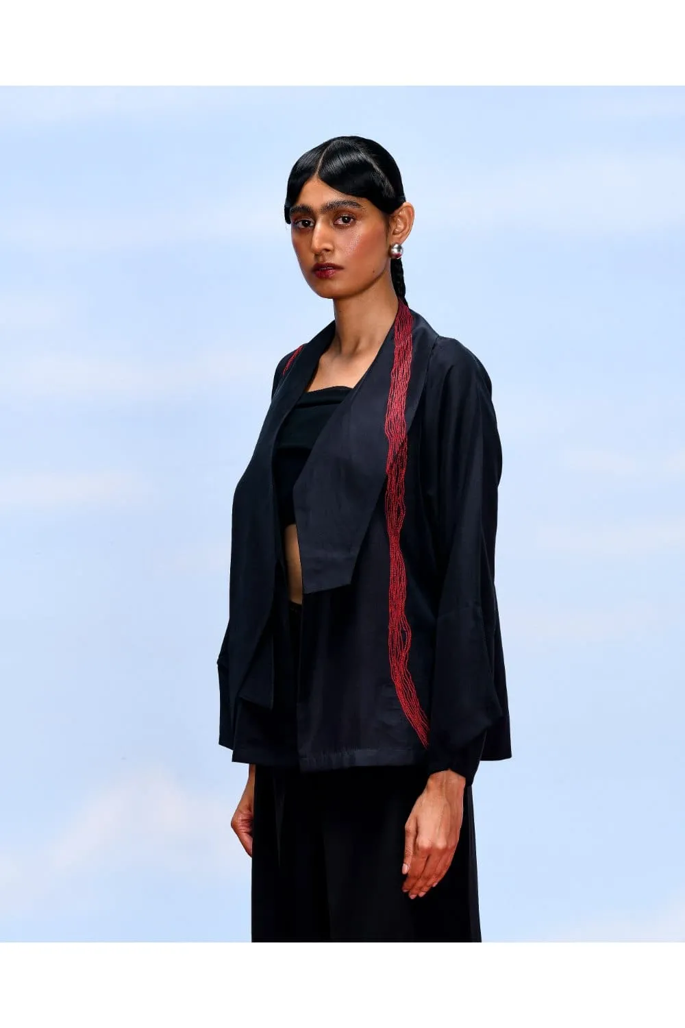 WAVE ASYMMETRIC JACKET - BLACK
