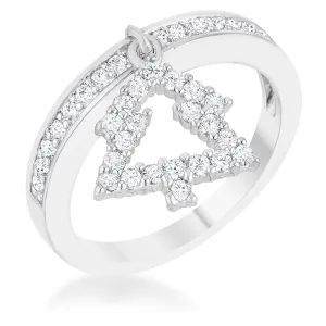 WildKlass Christmas Tree 0.3ct CZ Rhodium Plated Holiday Charm Ring