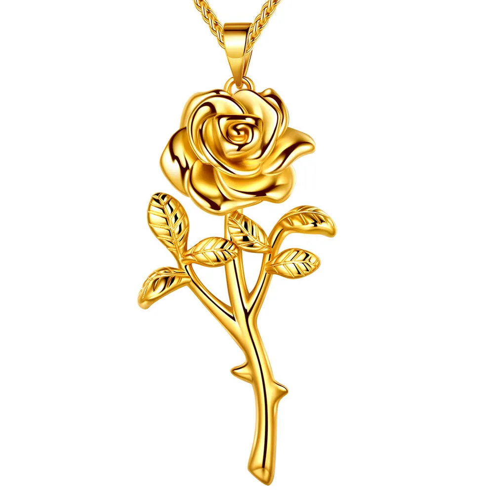 Women Rose Necklaces Gothic Vintage 3D Flower Pendant Romantic Grils Jewelry Gifts