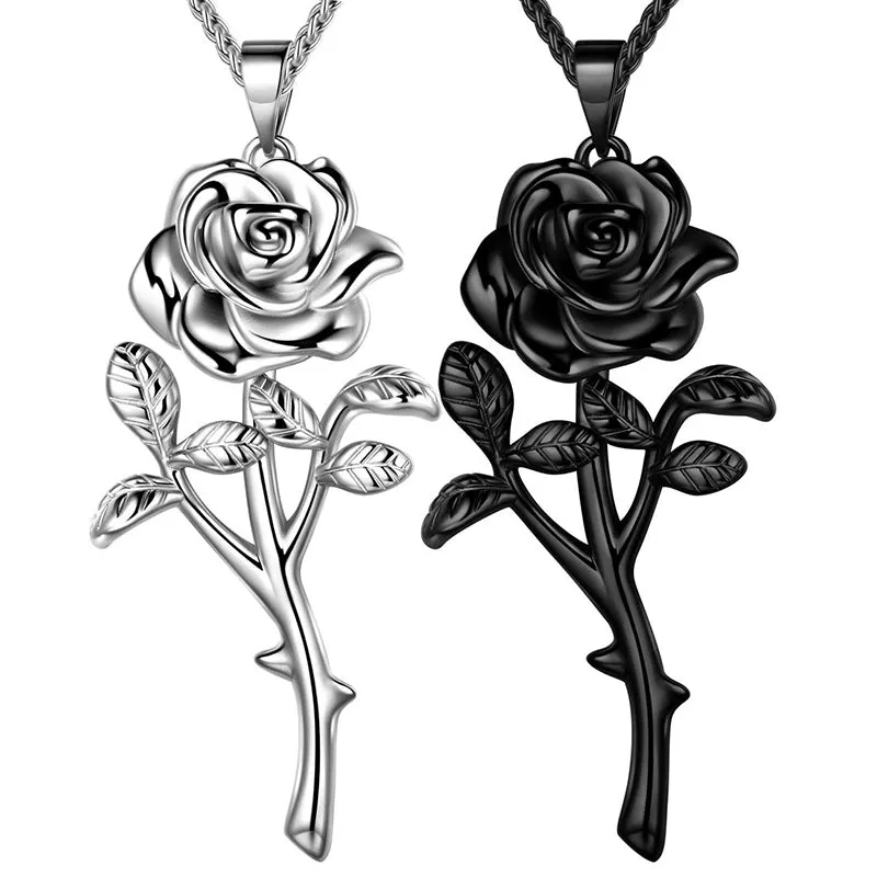 Women Rose Necklaces Gothic Vintage 3D Flower Pendant Romantic Grils Jewelry Gifts