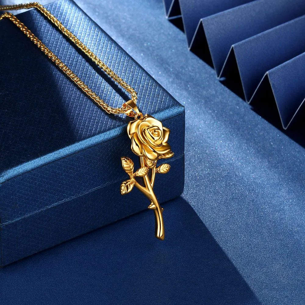 Women Rose Necklaces Gothic Vintage 3D Flower Pendant Romantic Grils Jewelry Gifts