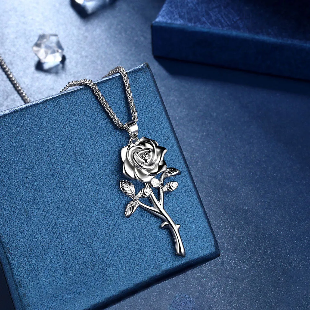 Women Rose Necklaces Gothic Vintage 3D Flower Pendant Romantic Grils Jewelry Gifts