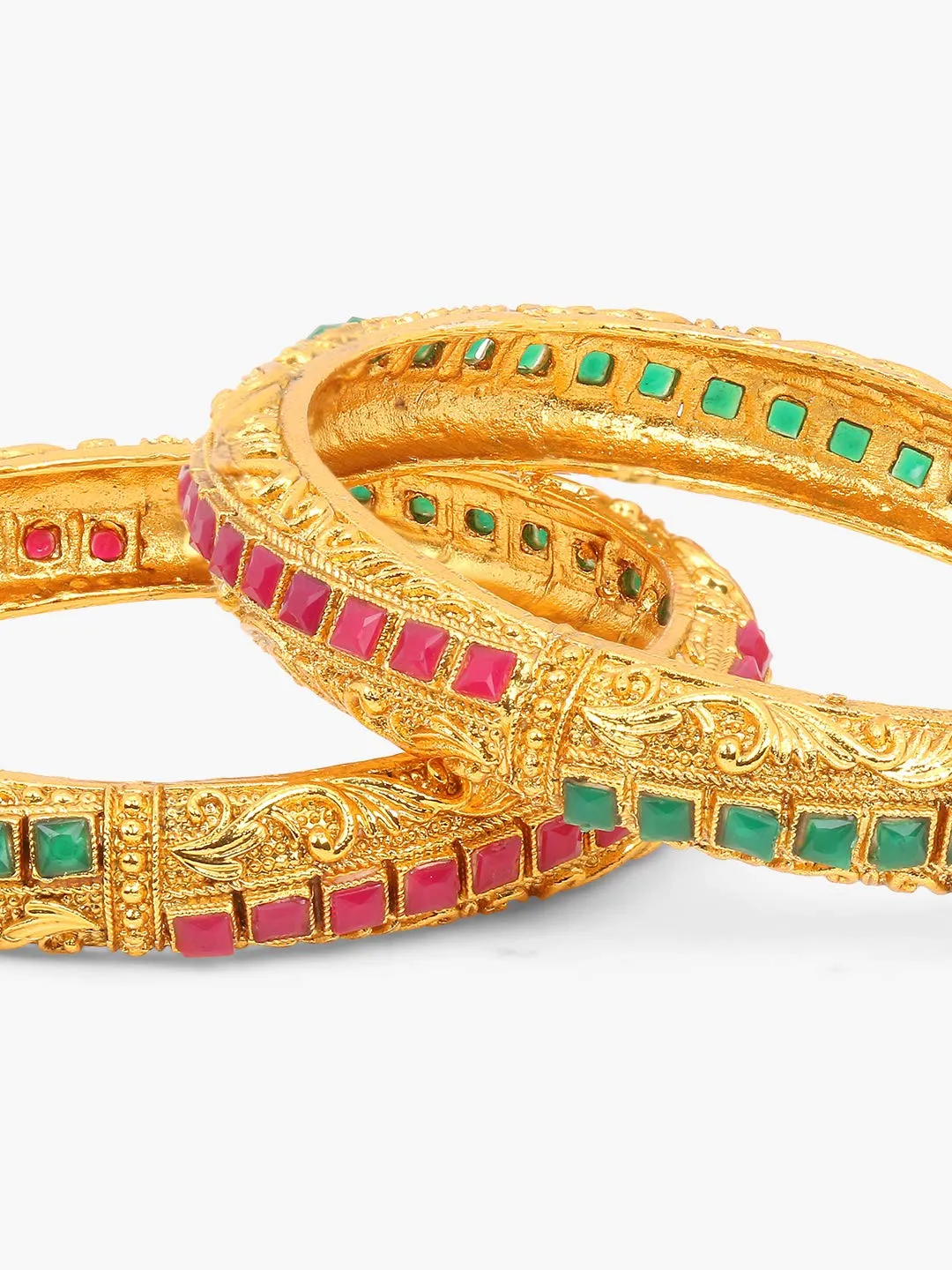 Yellow Chimes Classic Design Studded Stones 2 PCs Traditional Gold Plated Bracelet Bangles Set for Women and Girls (2.4)