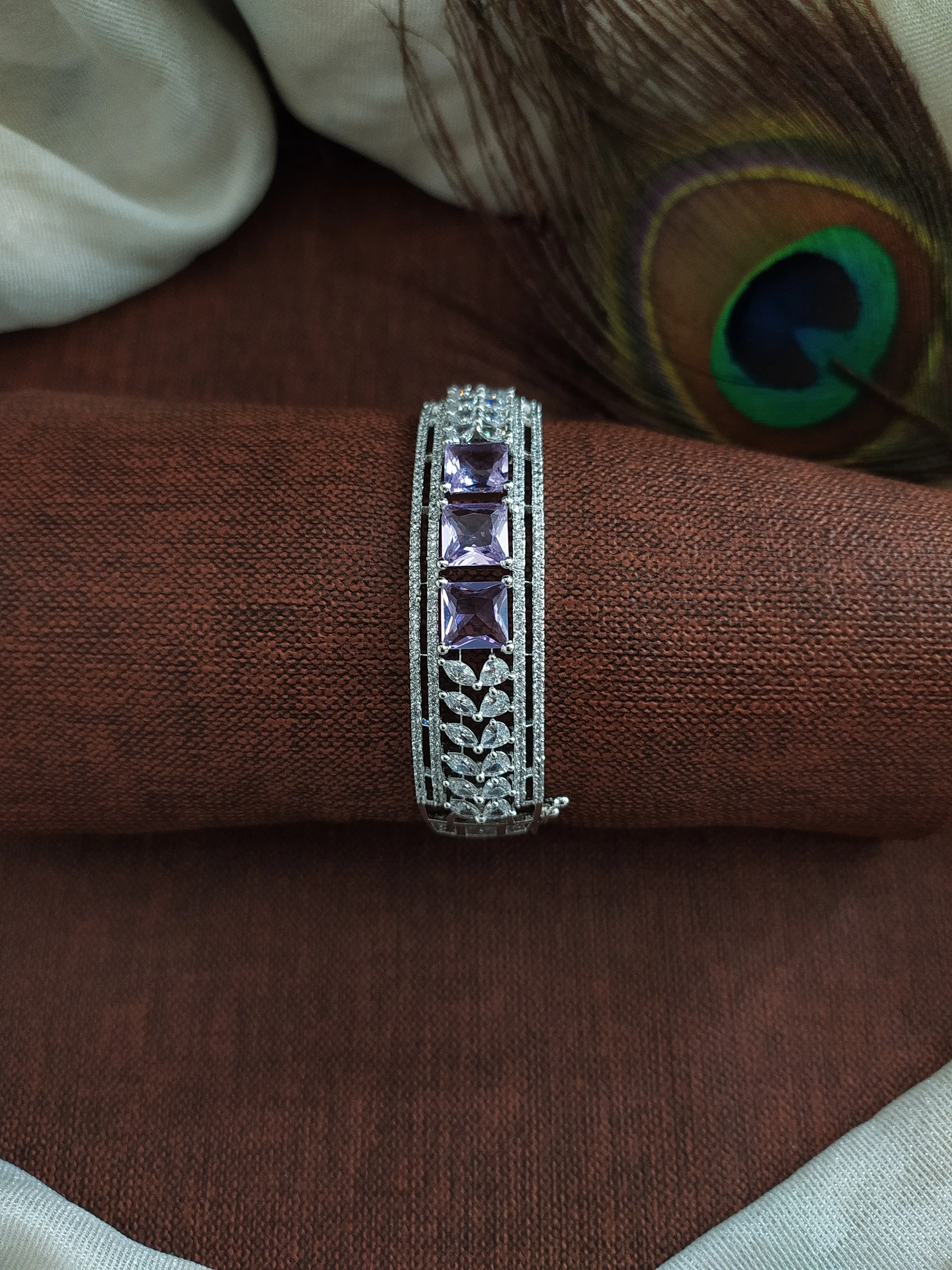 Zircon Kada Bracelets in Rhodium Finish