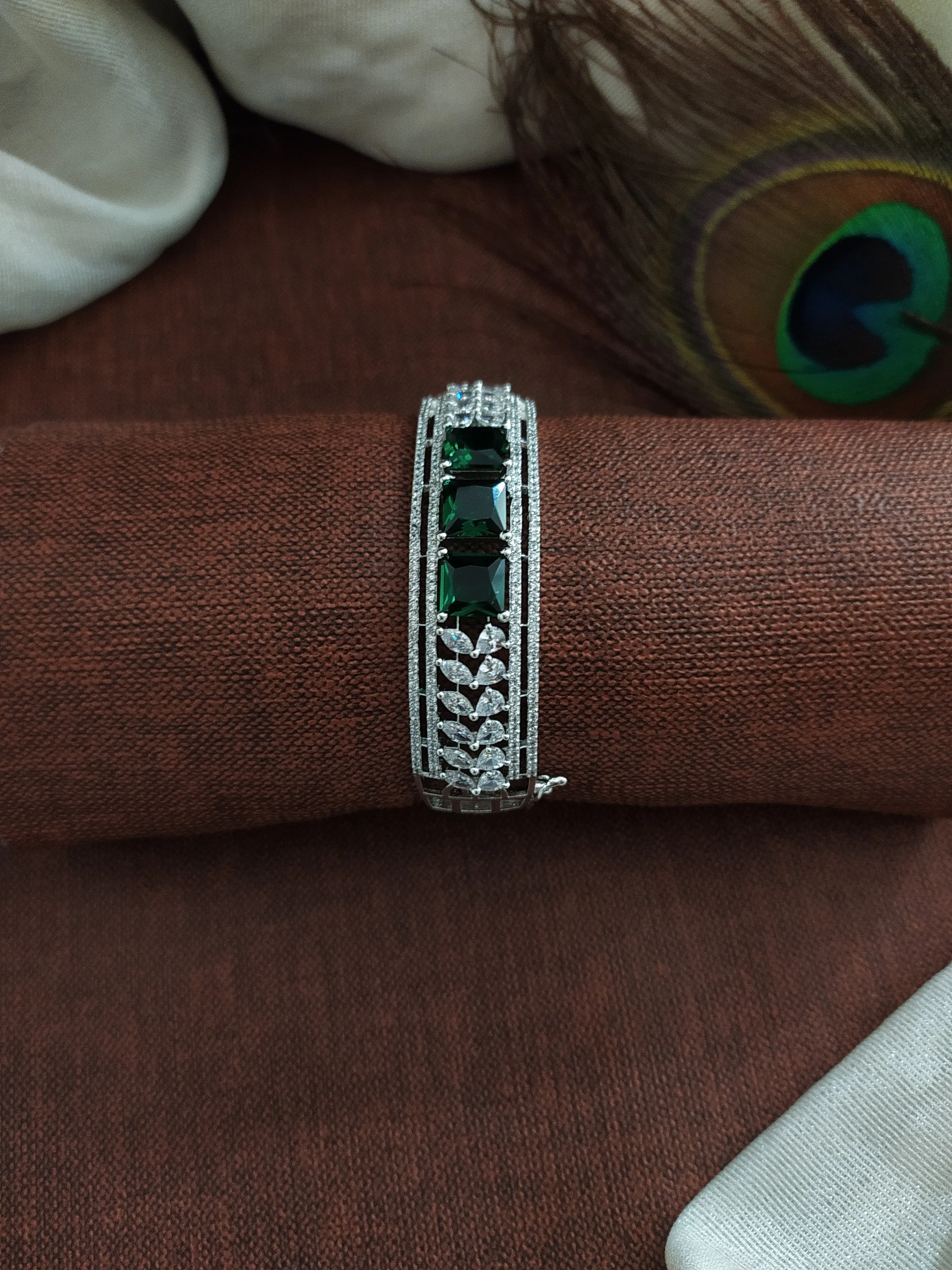 Zircon Kada Bracelets in Rhodium Finish