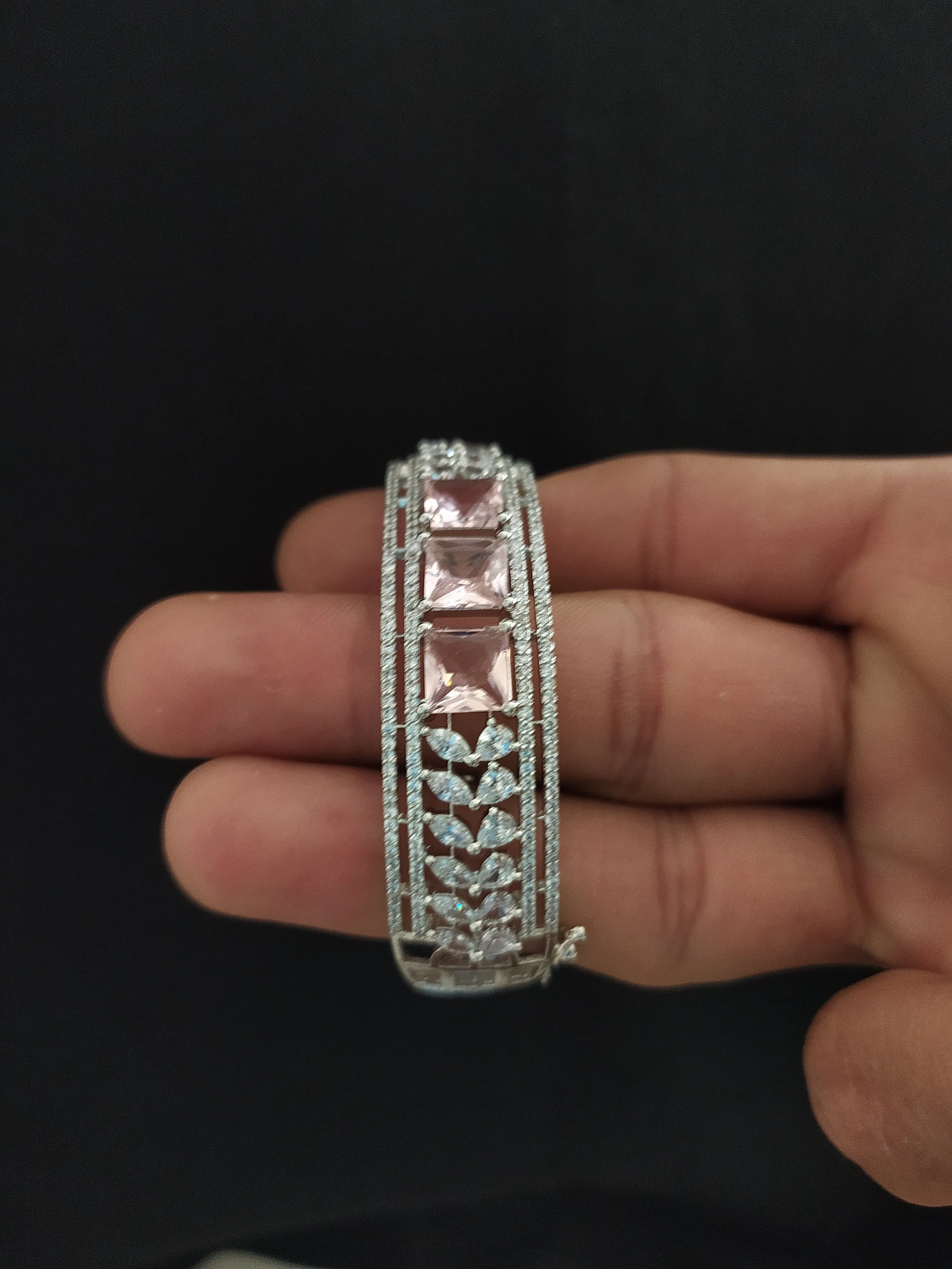 Zircon Kada Bracelets in Rhodium Finish