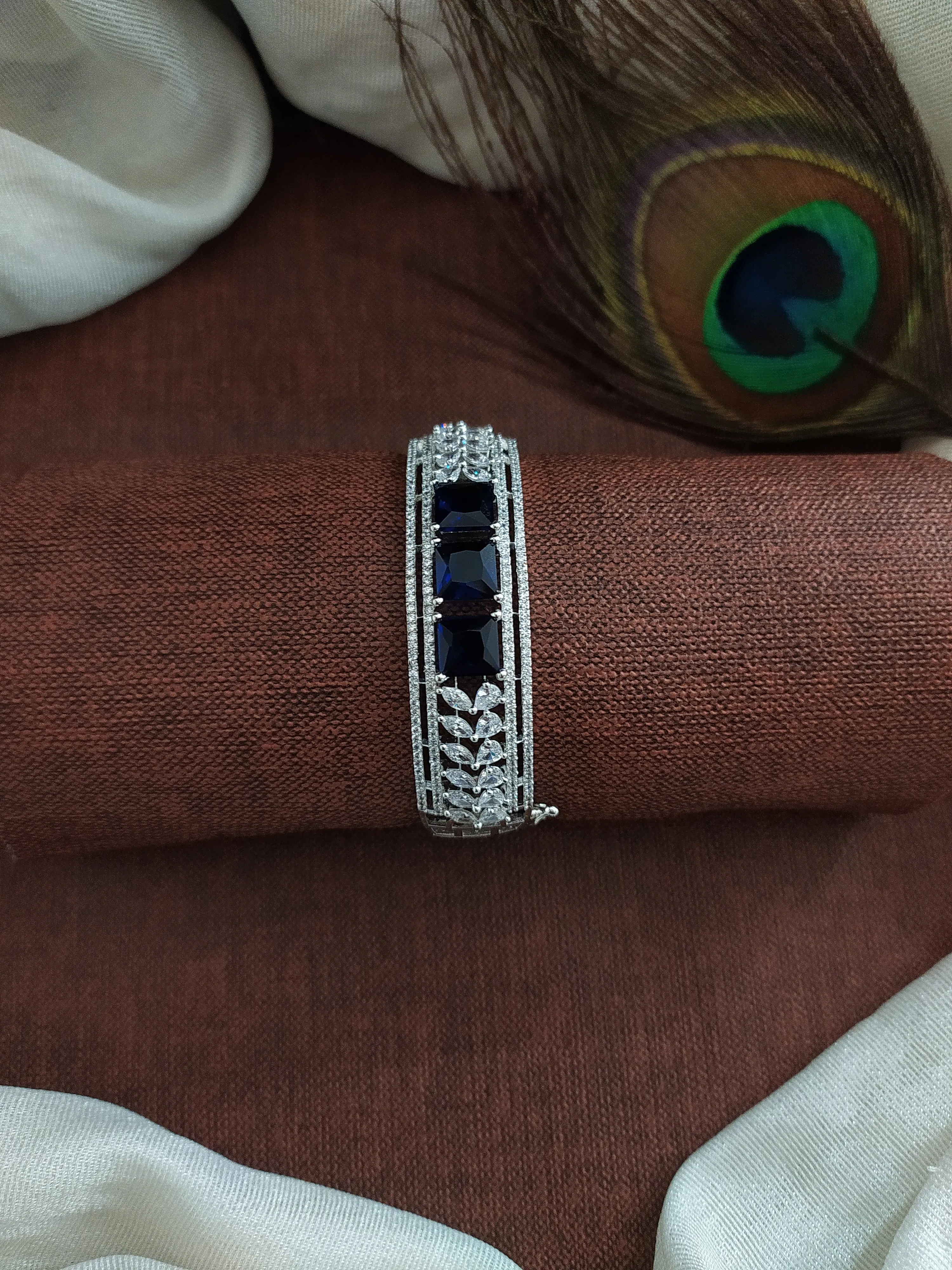 Zircon Kada Bracelets in Rhodium Finish